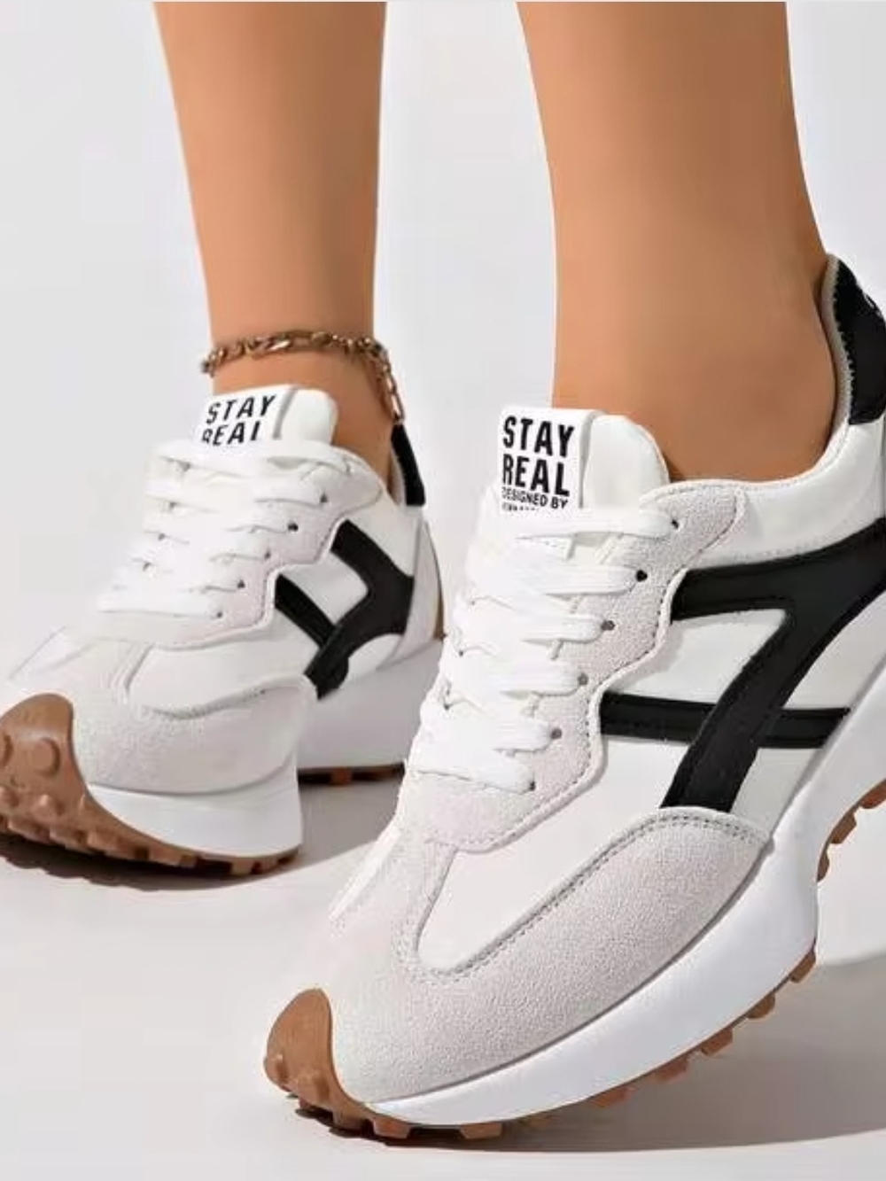Women's White & Black Retro Runner Sneakers - Picture 2 of 5